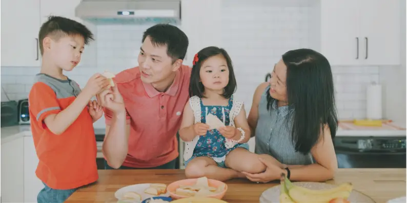 Young family in kitchen