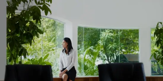 Office with greenery in windows