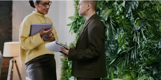 Couple discussing work